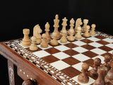 Playminds Chess Table Wooden Inlay in 16" - 18" - 20" | Wood Chess Pieces Set | Chess Board Game Table Furniture, luxury vintage style|schachtisch