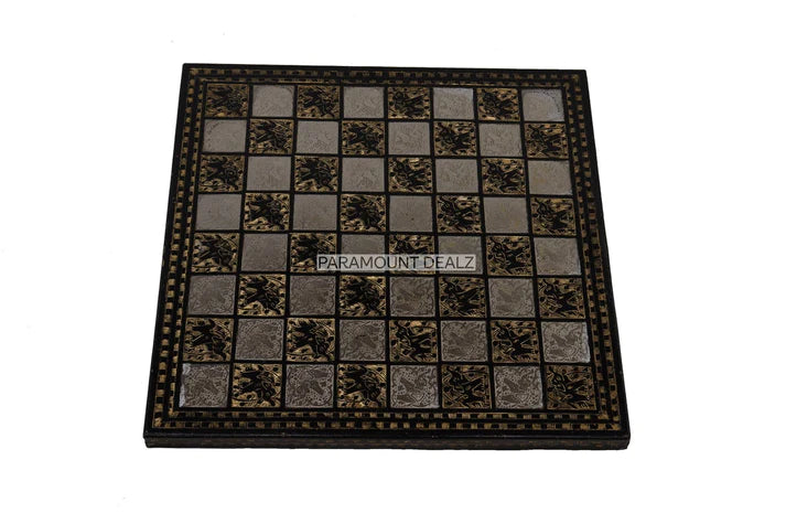 Playminds Vintage Collection Hand Etched 12" Chess Board Without Chess Pieces - Handcrafted by Premium Quality Solid Brass Metal