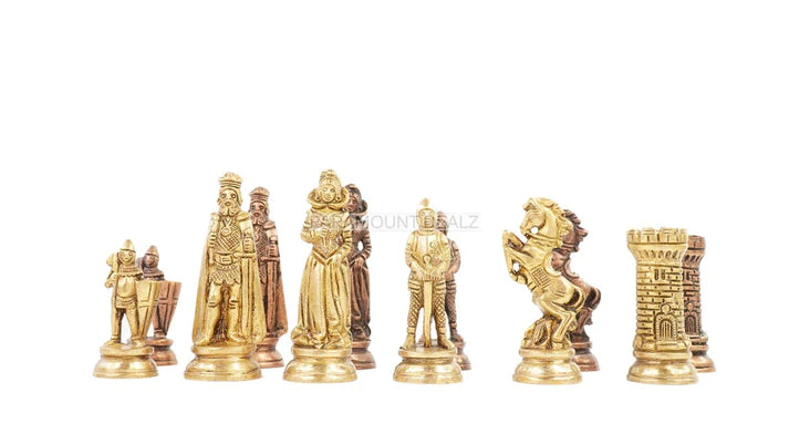 Playminds English Elite Luxury Series 4" King Size Chess Pieces - Heavy Weighted 32 Brass Metal Chess Pieces with Velvet Carry Pouch and Sheesham Wooden Chess Box (Chess Board Not Included)