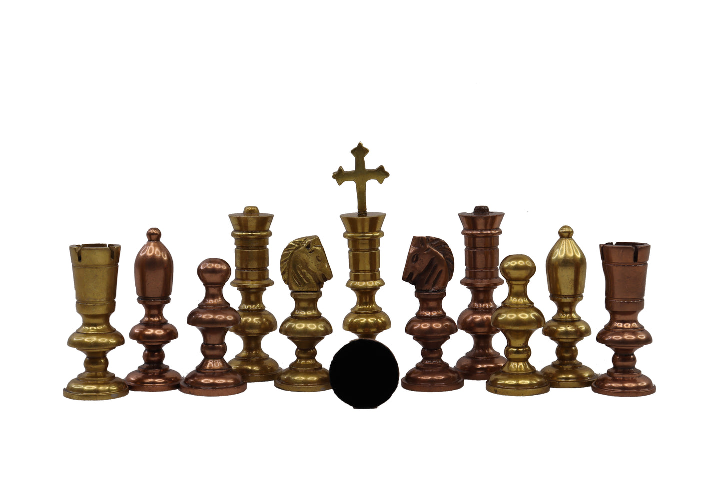 playminds Ultra-Slim Sculptural Metal Chess Set | Polished Brass & Gunmetal