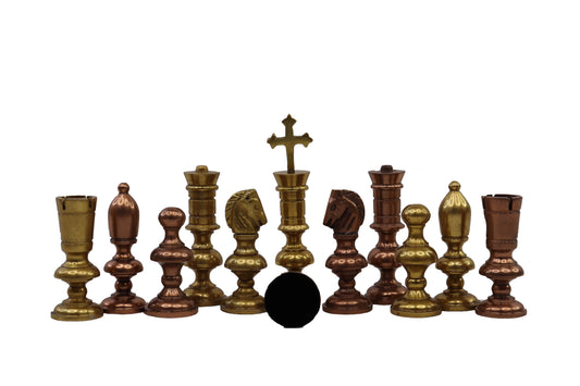 playminds Ultra-Slim Sculptural Metal Chess Set | Polished Brass & Gunmetal