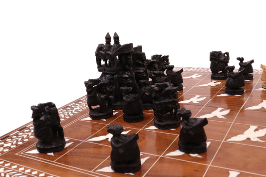 playminds 21" Roman Metal Chess Set with Hand-Carved Floral Chest