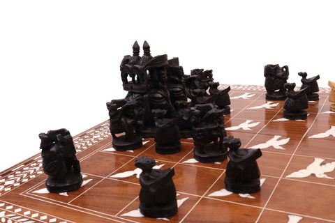 playminds 21" Roman Metal Chess Set with Hand-Carved Floral Chest