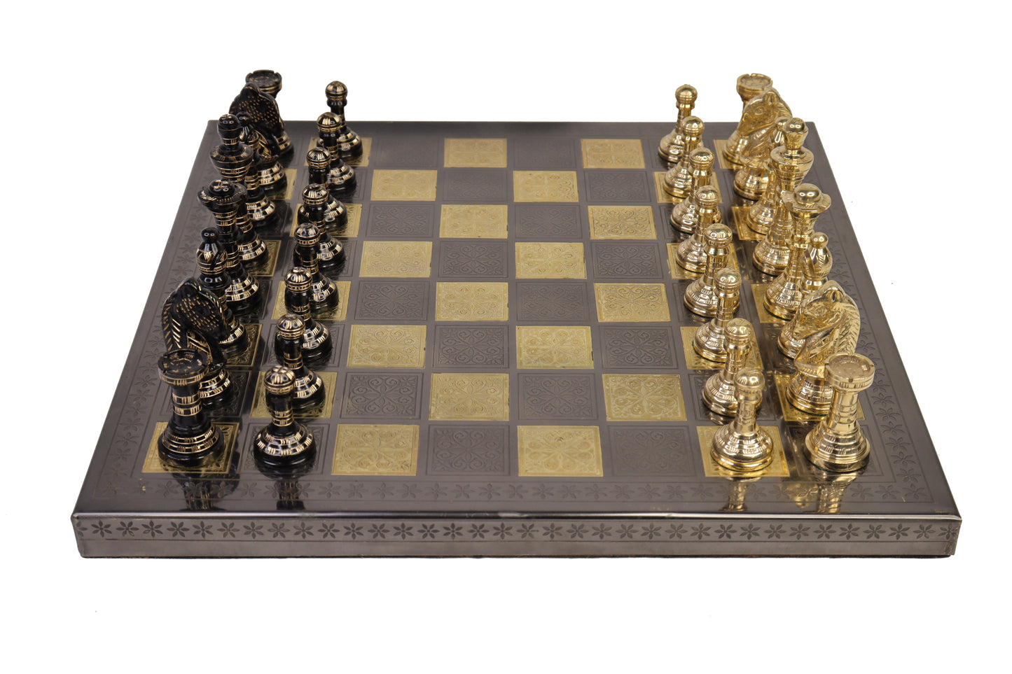 Playminds Luxury Brass Metal Chess Set with 12” Board – 2.5” King Height | Premium Decorative Chess Set | Compact Travel & Gift Chess Set