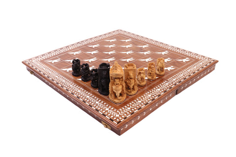 playminds 21" Roman Metal Chess Set with Hand-Carved Floral Chest