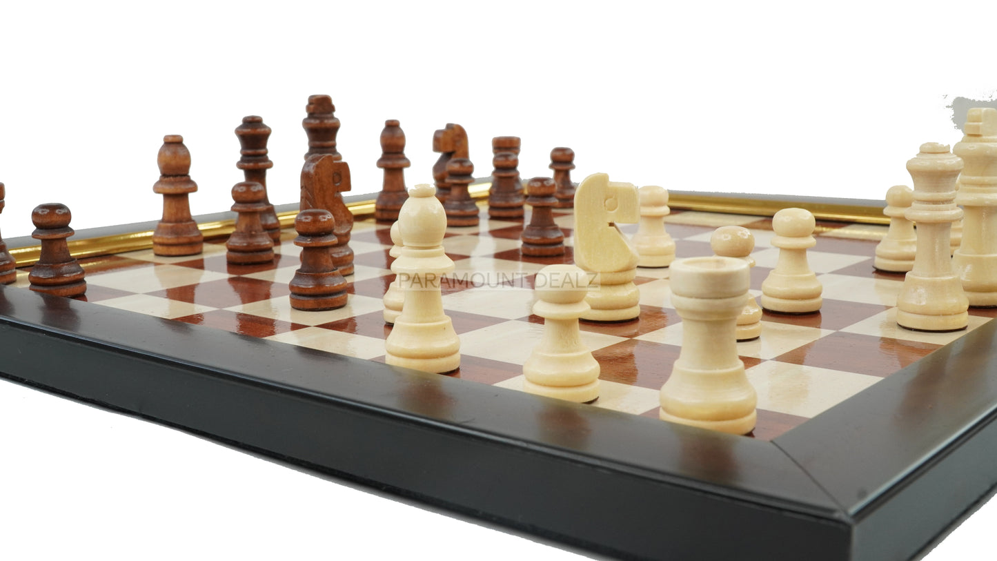 playminds 21" Boutique Grandmaster Wooden Chess Set – Gold-Inlay Pedestal Edition