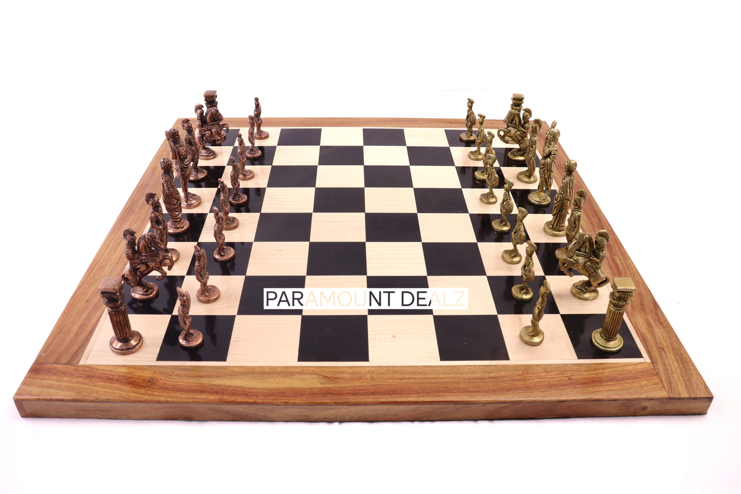 playminds Roman Empire Metal Chess Set with Hand-Carved Floral Chest