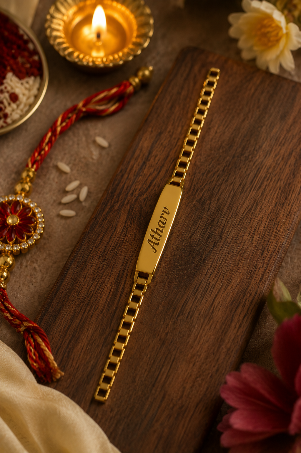 Rakhi - Golden Bracelet - Personalized Name Rakhi