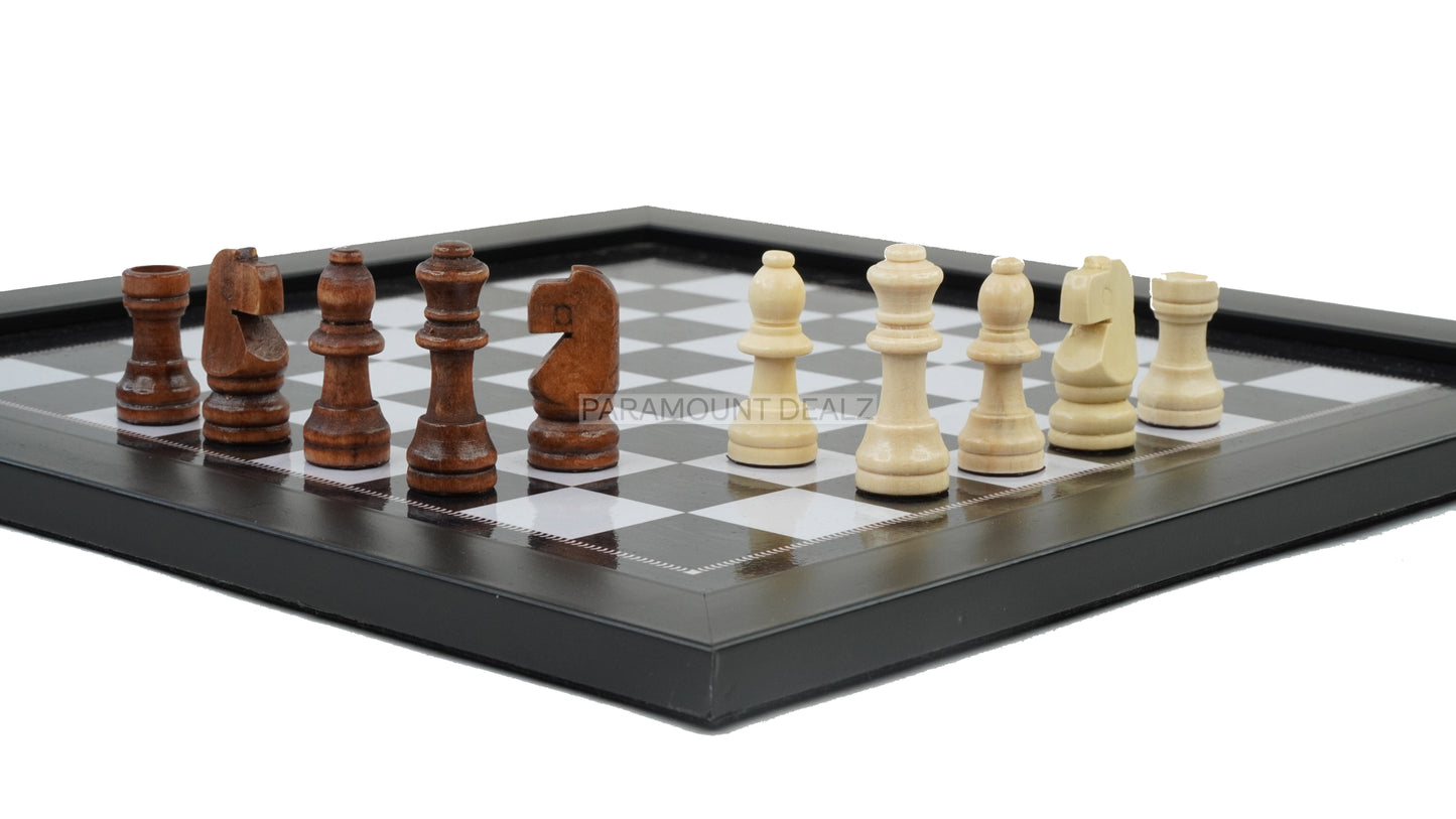 playminds 21" Elite Mirror-Finish Wooden Chess Set – Deep Grain High-Gloss Collection