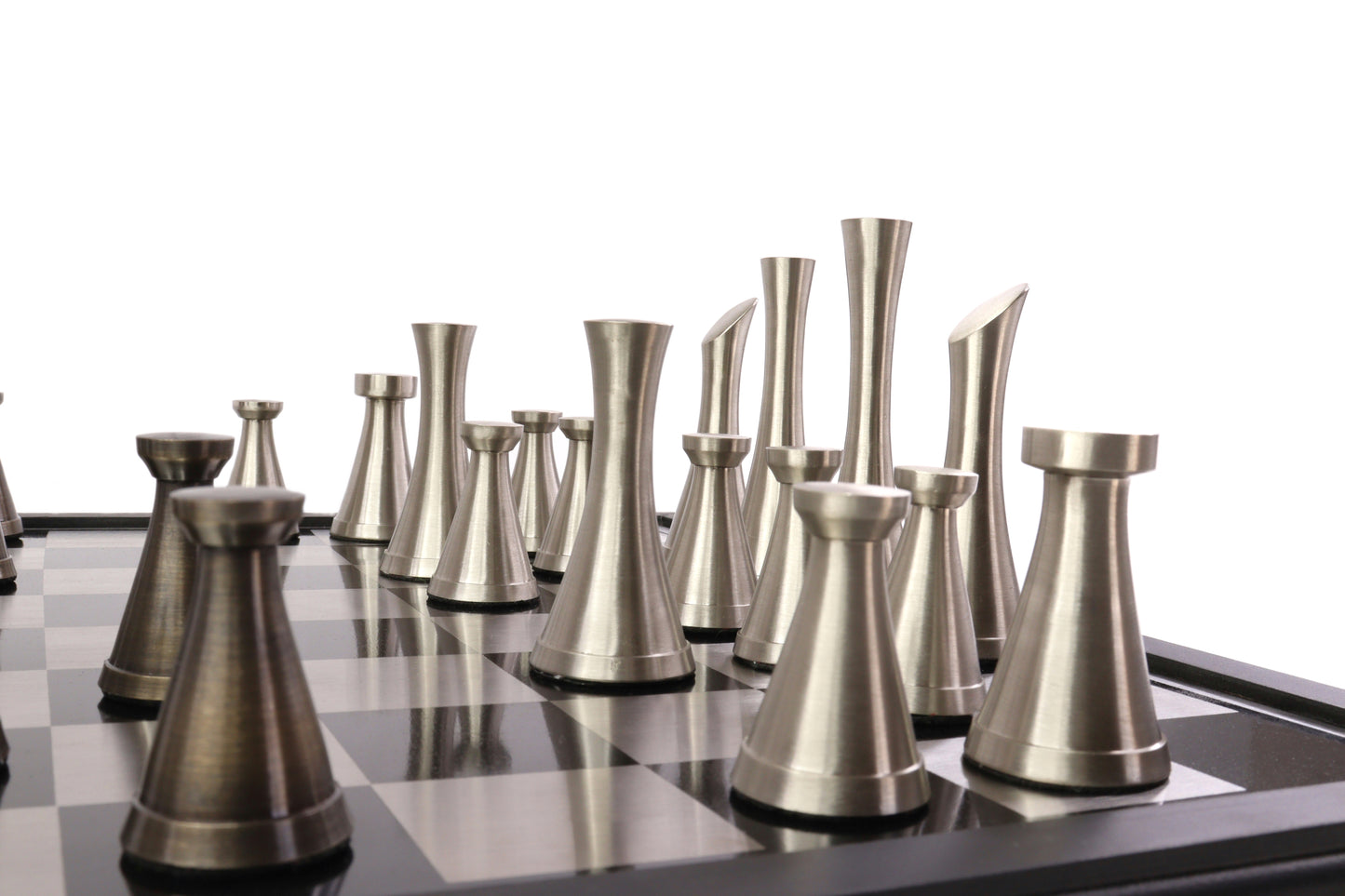 playminds 21-Inch Large Luxury Metal Chess Set – Polished Brass & Silver Staunton"