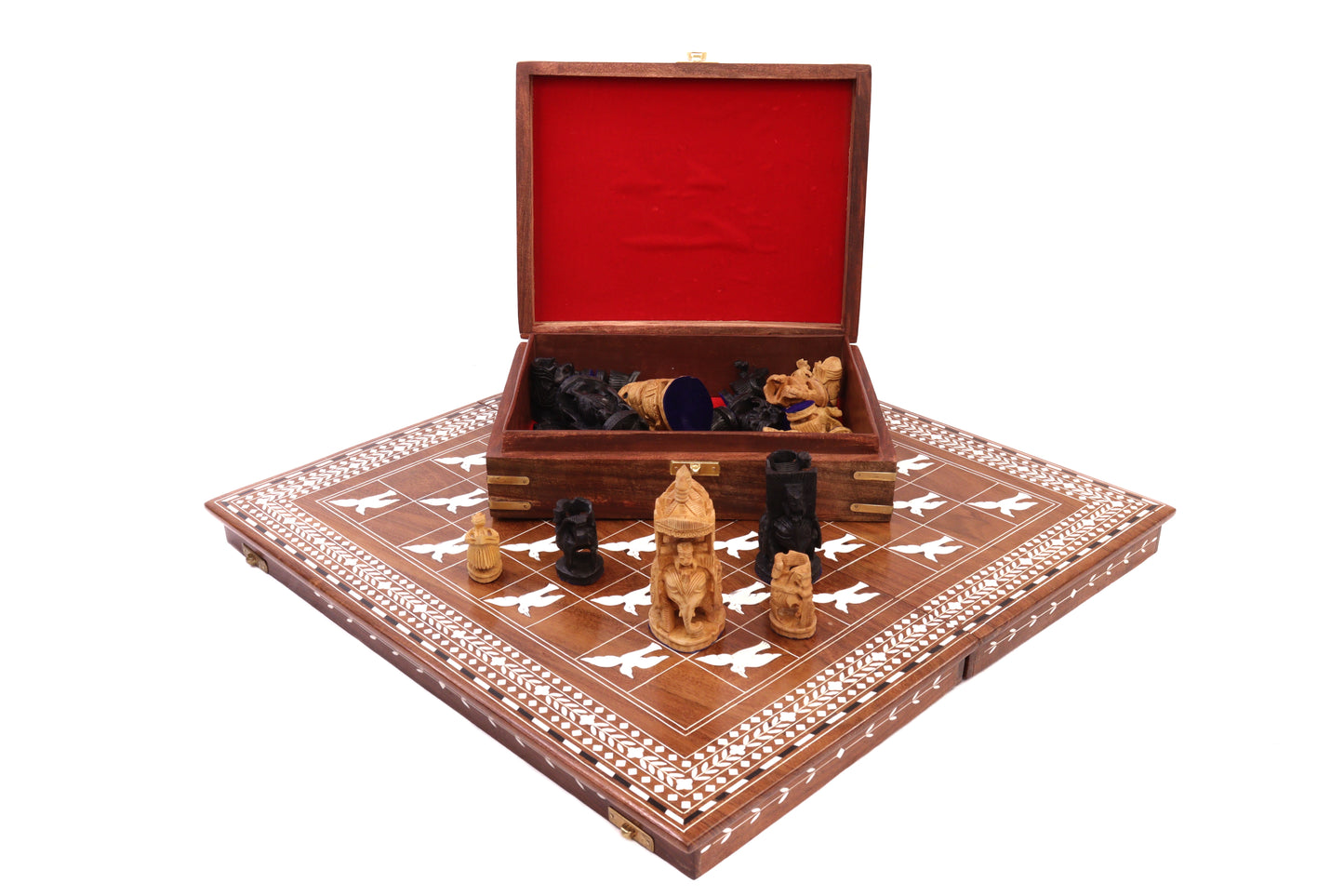 playminds 21" Roman Metal Chess Set with Hand-Carved Floral Chest