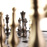 playminds 21-Inch Luxury Roman Empire Metal Chess Set | Artisan Rosewood & Maple