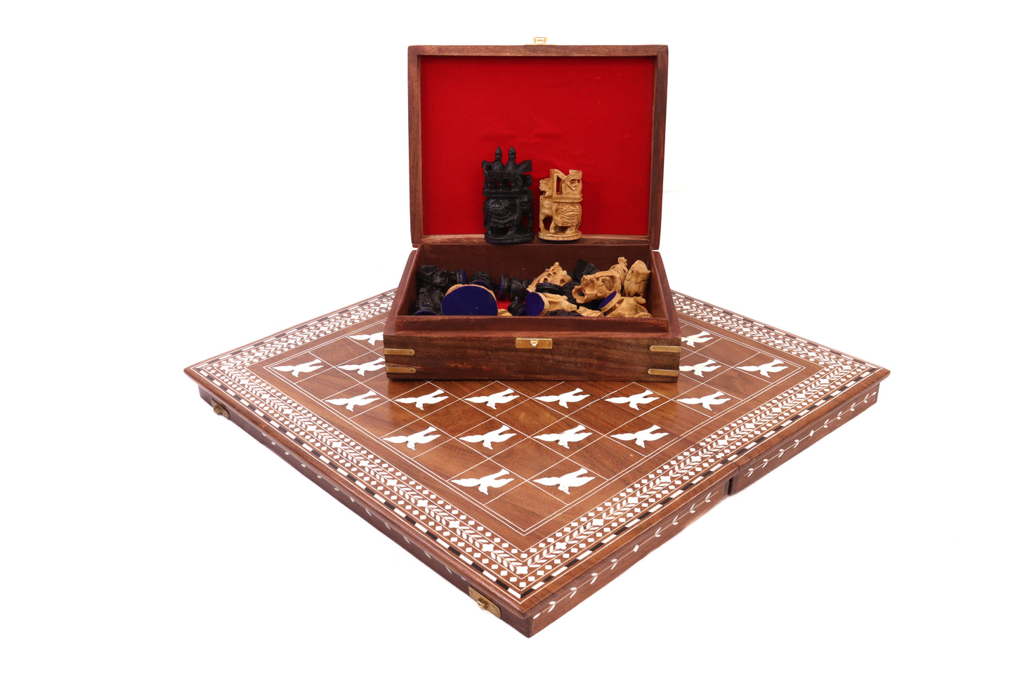 playminds 21" Roman Metal Chess Set with Hand-Carved Floral Chest