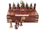 playminds Roman Empire Metal Chess Set with Hand-Carved Floral Chest