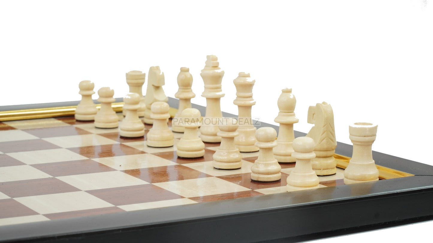 playminds 21" Boutique Grandmaster Wooden Chess Set – Gold-Inlay Pedestal Edition