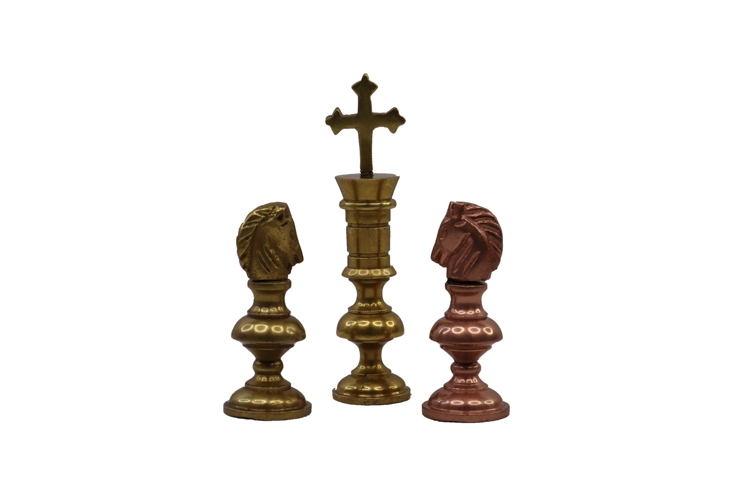 playminds Ultra-Slim Sculptural Metal Chess Set | Polished Brass & Gunmetal