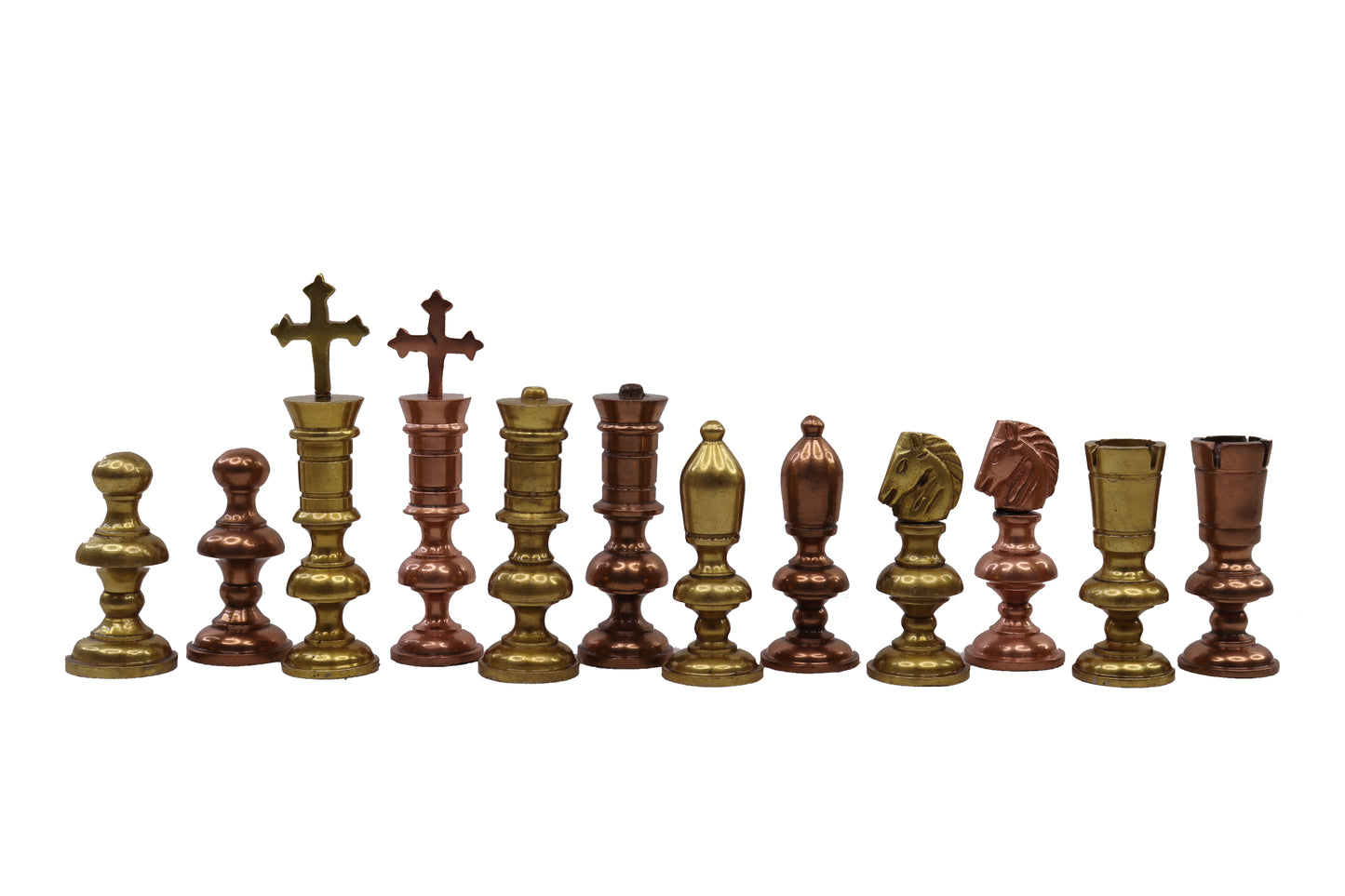 playminds Ultra-Slim Sculptural Metal Chess Set | Polished Brass & Gunmetal