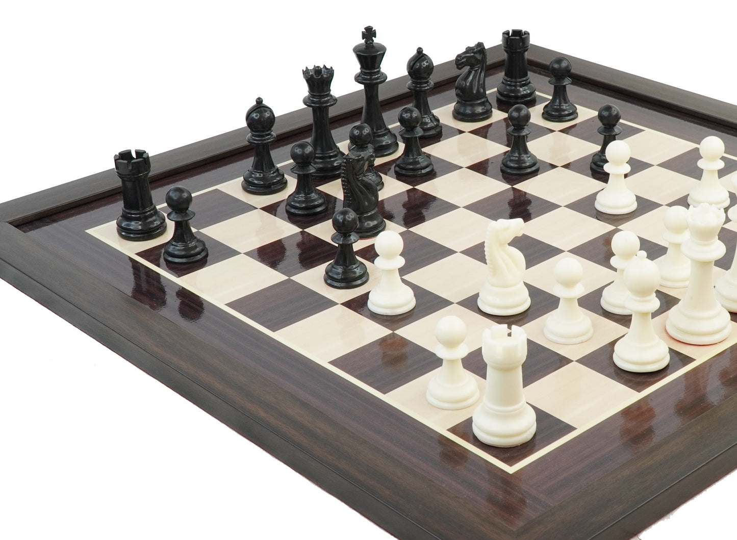 playminds 21" Grandmaster Series Ebony & Maple Wooden Chess Set – Triple-Weighted Professional Edition