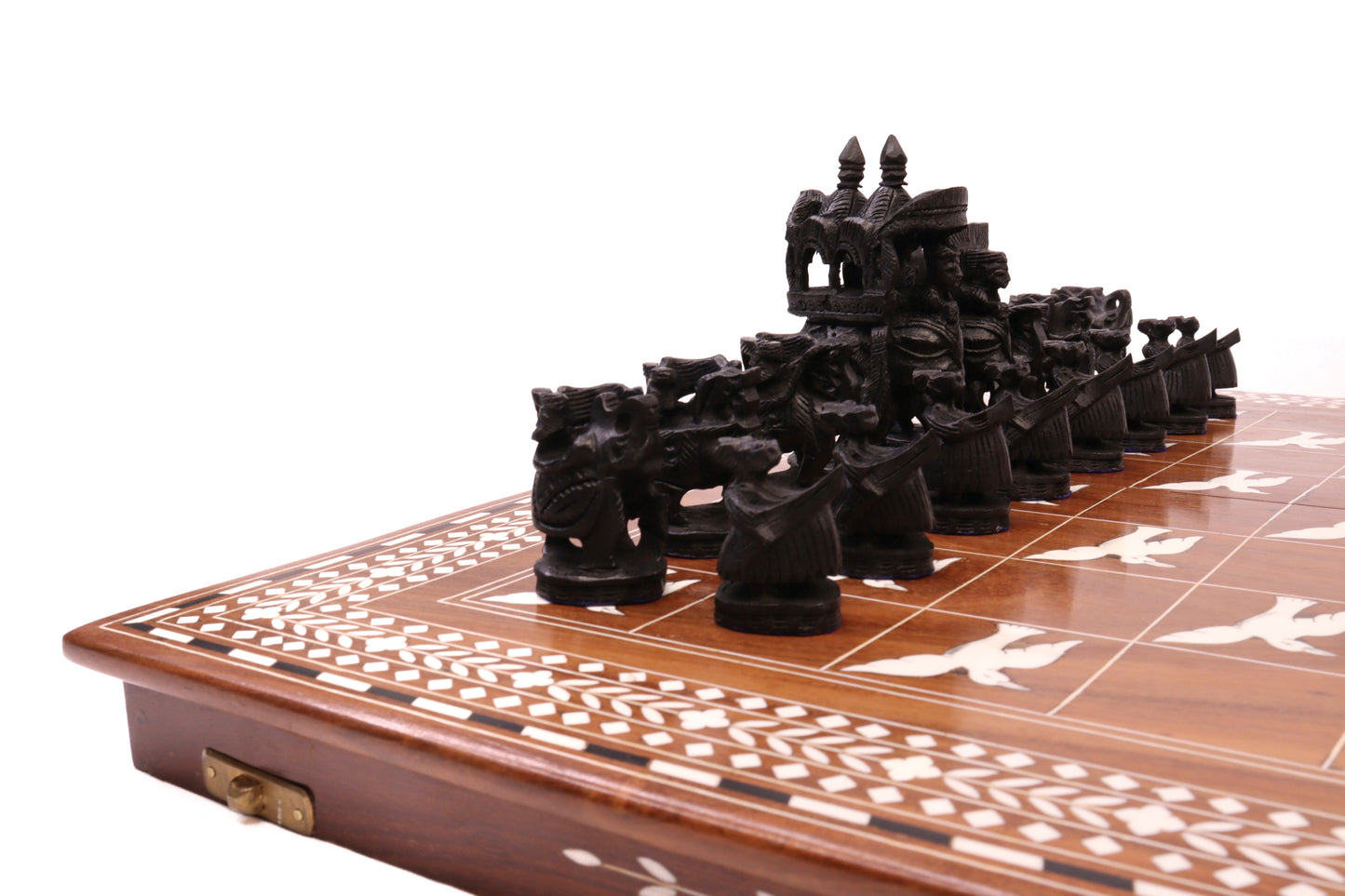 playminds 21" Roman Metal Chess Set with Hand-Carved Floral Chest