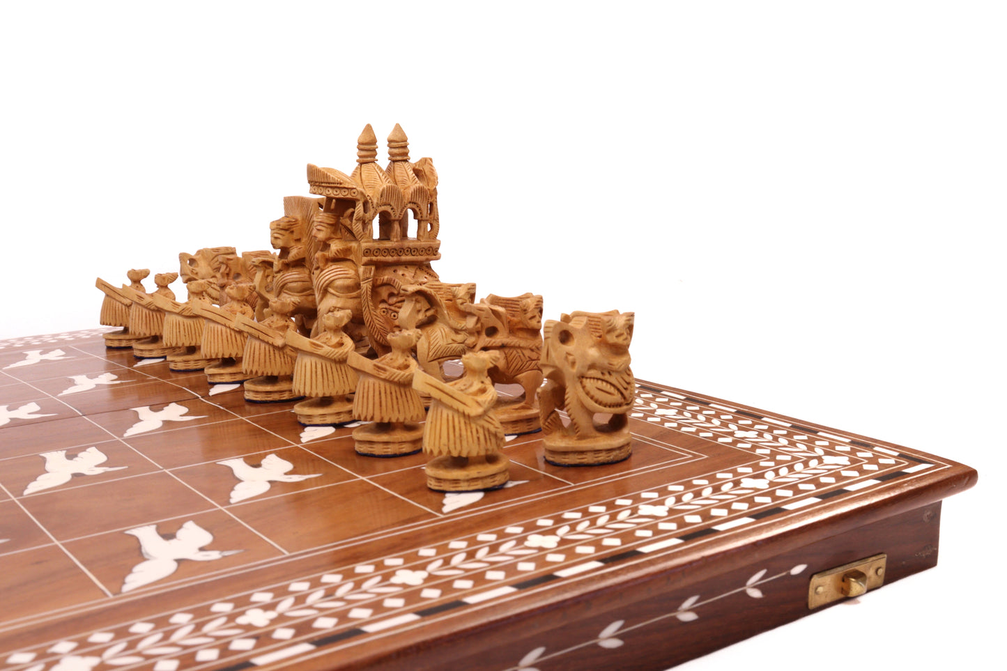 playminds 21" Roman Metal Chess Set with Hand-Carved Floral Chest