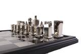 playminds 21-Inch Slim-Line Metal Chess Set | Polished Brass & Gunmetal