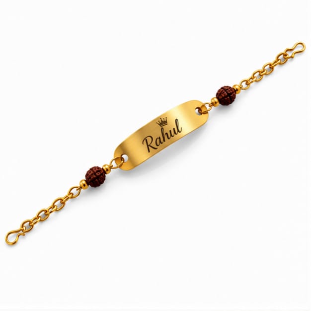 Rakhi - Personalized Golden Chain Rudraksha Name Bracelet
