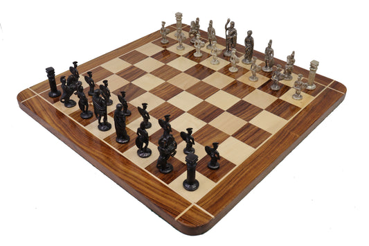 playminds Imperial Roman Chess Set with Storage Box – Black & Silver Figurines on Handcrafted Wooden Board