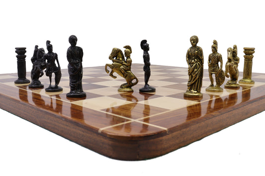 playminds Roman Empire Luxury Chess Set – Handcrafted Wooden Board with Antique Gold & Black Figurine Pieces