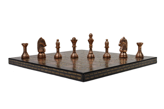 playminds Handcrafted Antique Brass Chess Set with Engraved Board black and copper