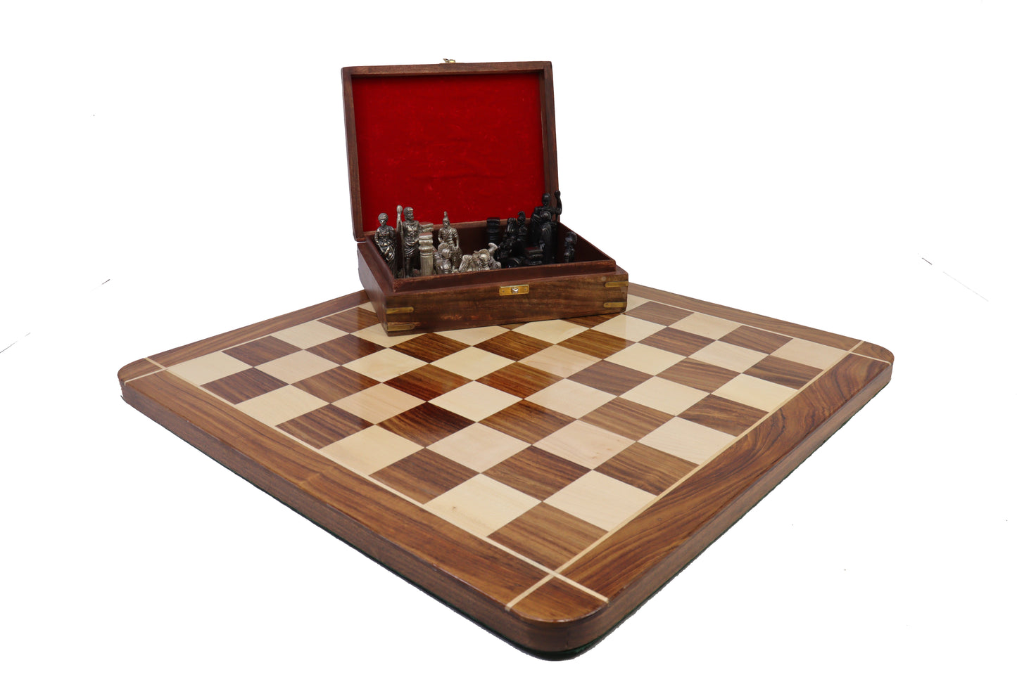 playminds Imperial Roman Chess Set with Storage Box – Black & Silver Figurines on Handcrafted Wooden Board