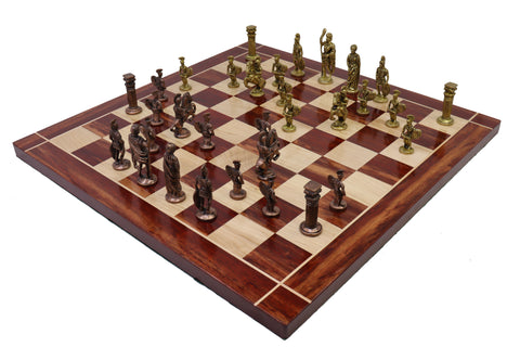 playminds  Roman Empire Handcrafted Metal Chess Set with Luxury Wooden Board