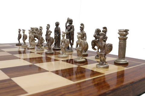 playminds Imperial Roman Luxury Chess Set with Storage Box – Antique Gold & Silver Figurines on Walnut Board