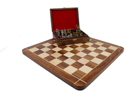 playminds Imperial Roman Luxury Chess Set with Storage Box – Antique Gold & Silver Figurines on Walnut Board