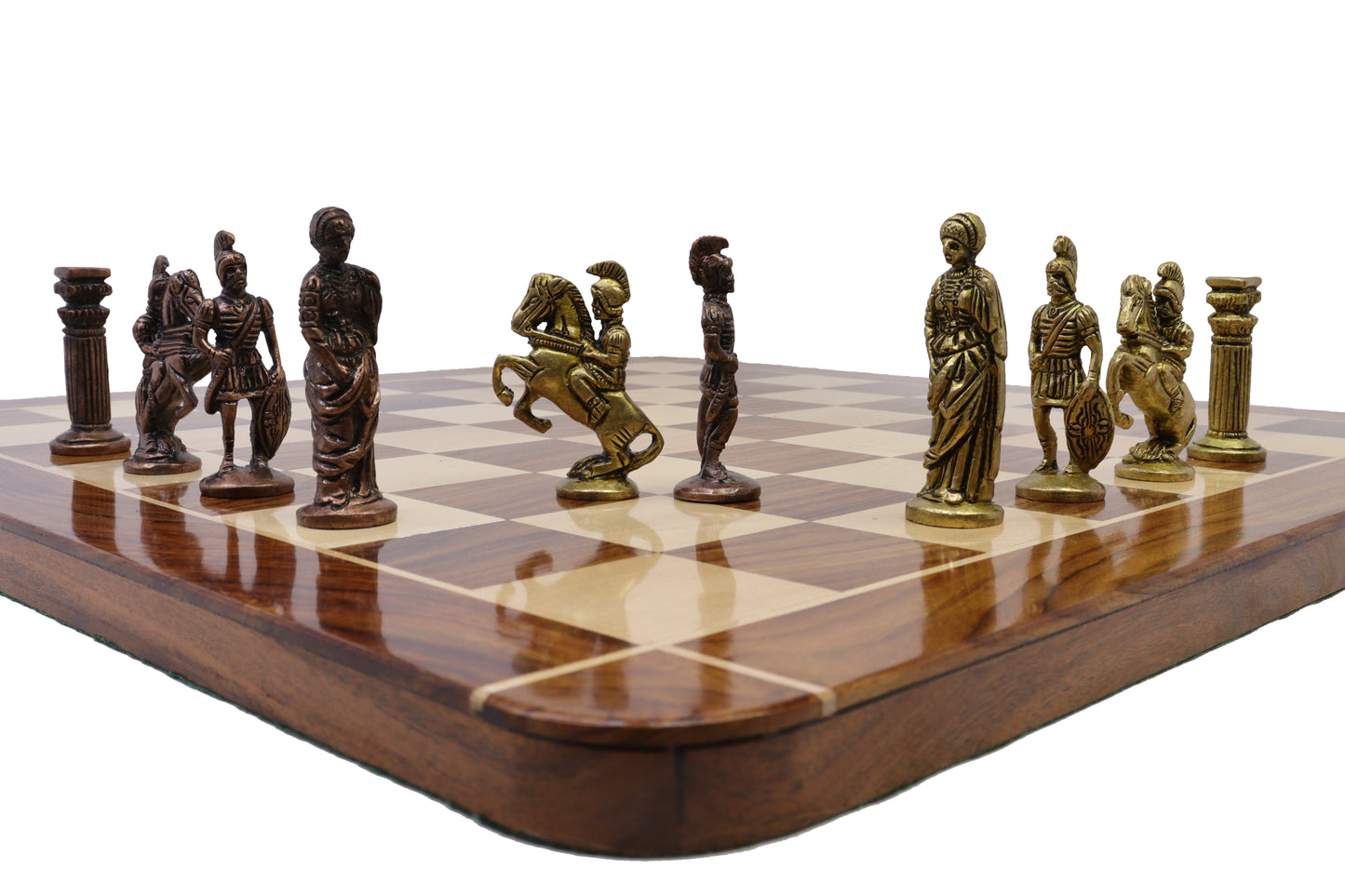 playminds Imperial Roman Luxury Chess Set – Handcrafted Walnut & Maple Board with Antique Figurine Pieces