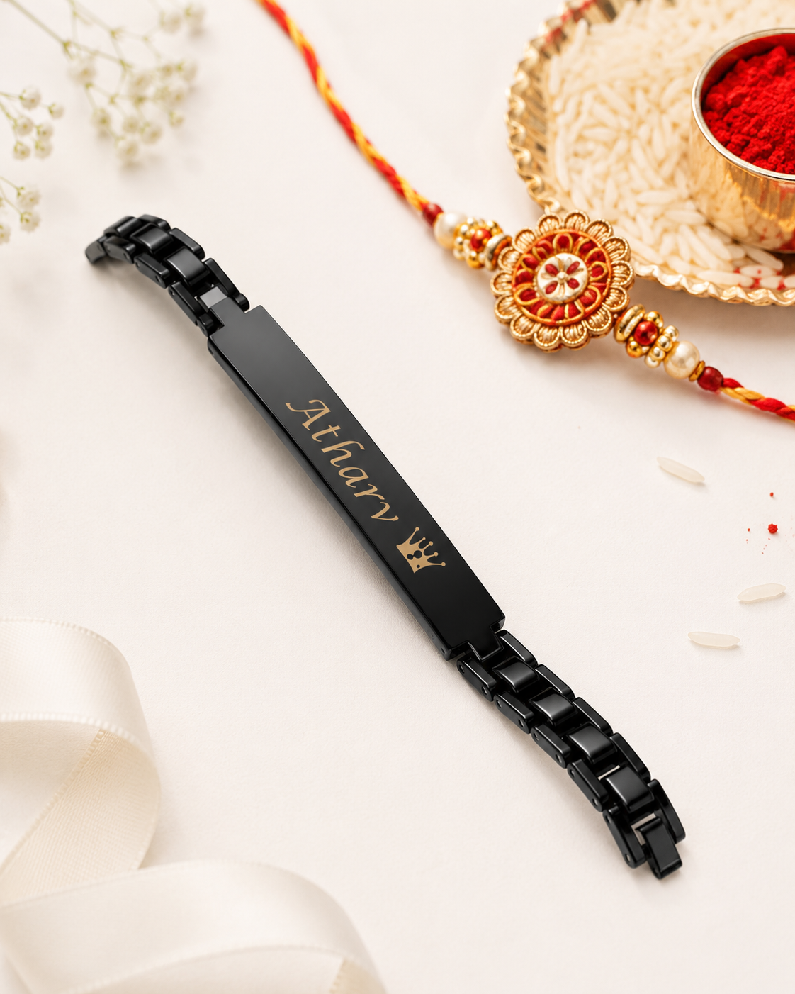 Rakhi - Black Bracelet - Personalized Name Rakhi