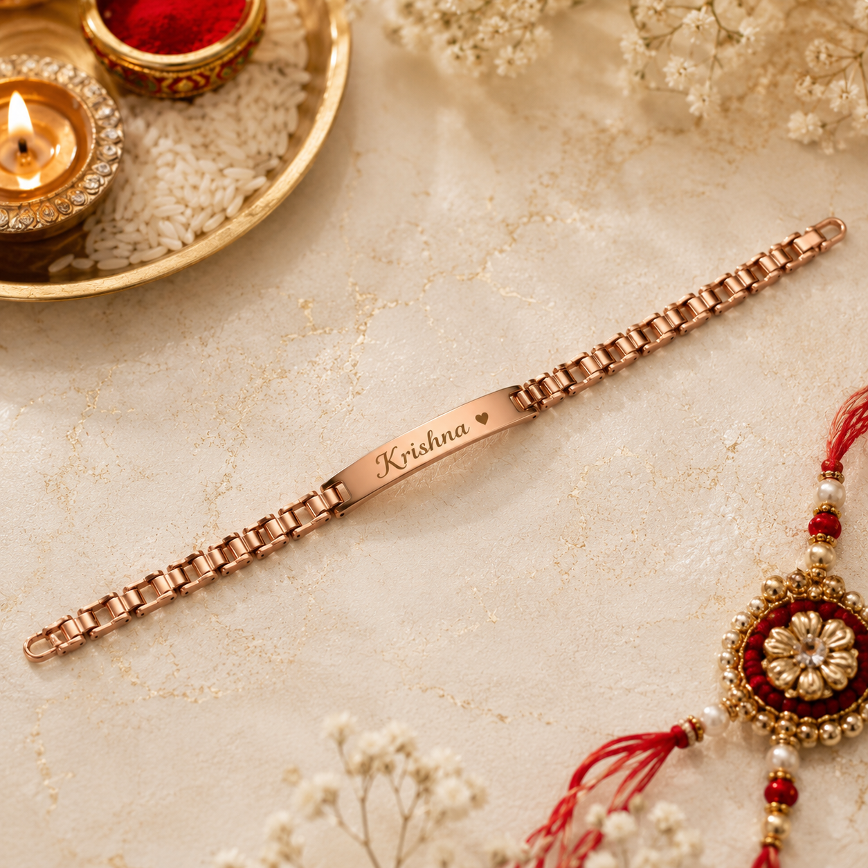 Rakhi - Rose Gold Bracelet - Personalized Name Rakhi