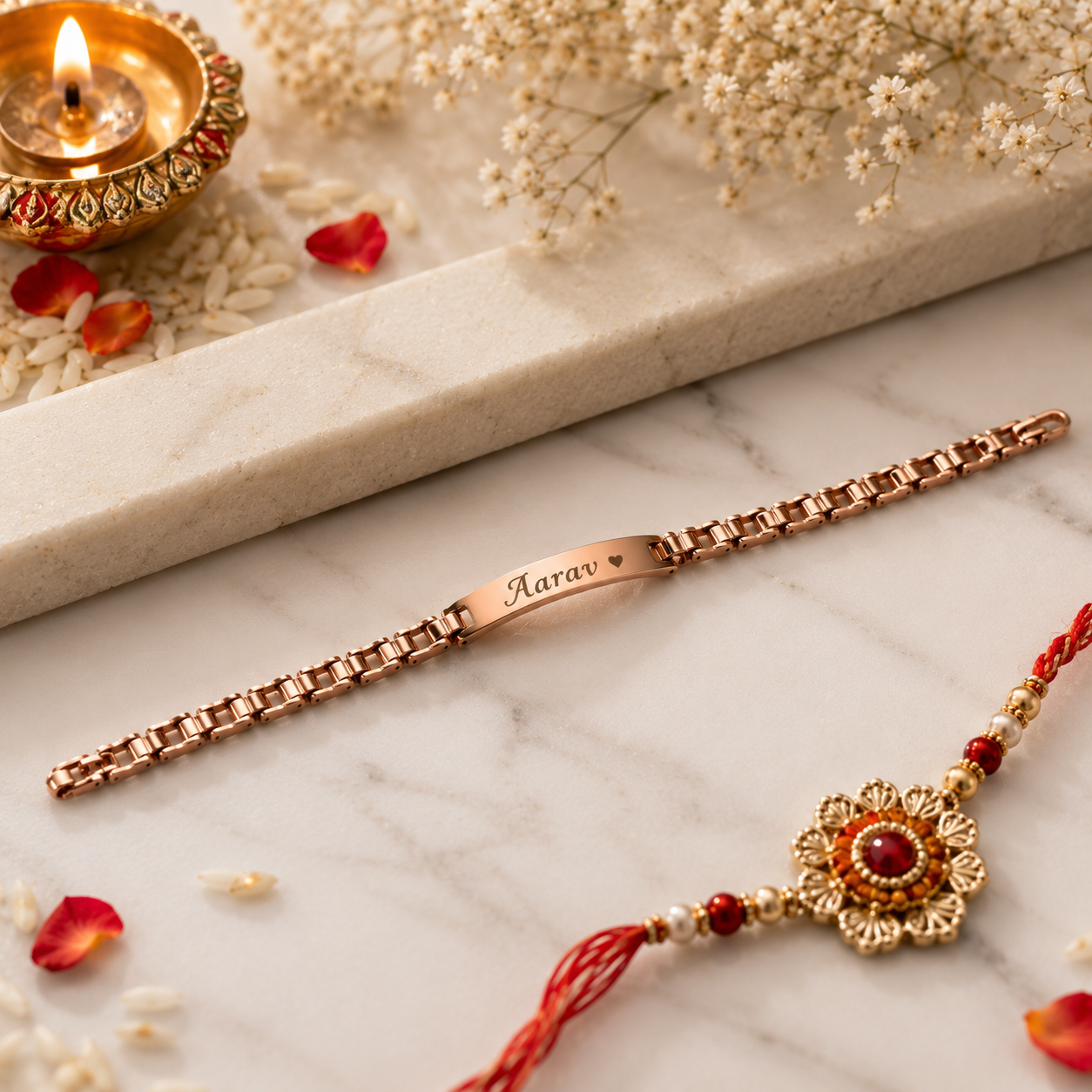 Rakhi - Rose Gold Bracelet - Personalized Name Rakhi