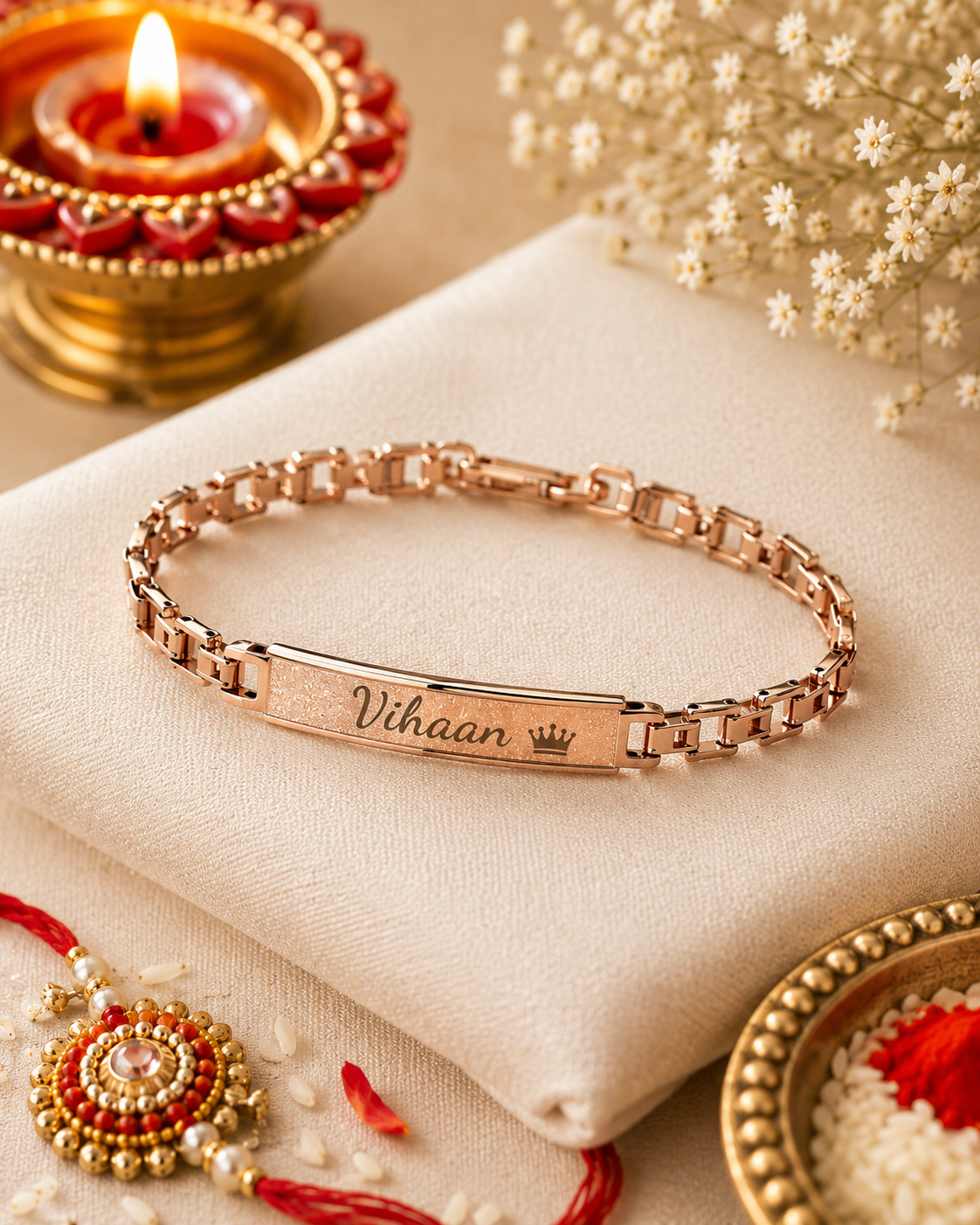 Rakhi - Rose Gold Bracelet - Personalized Name Rakhi