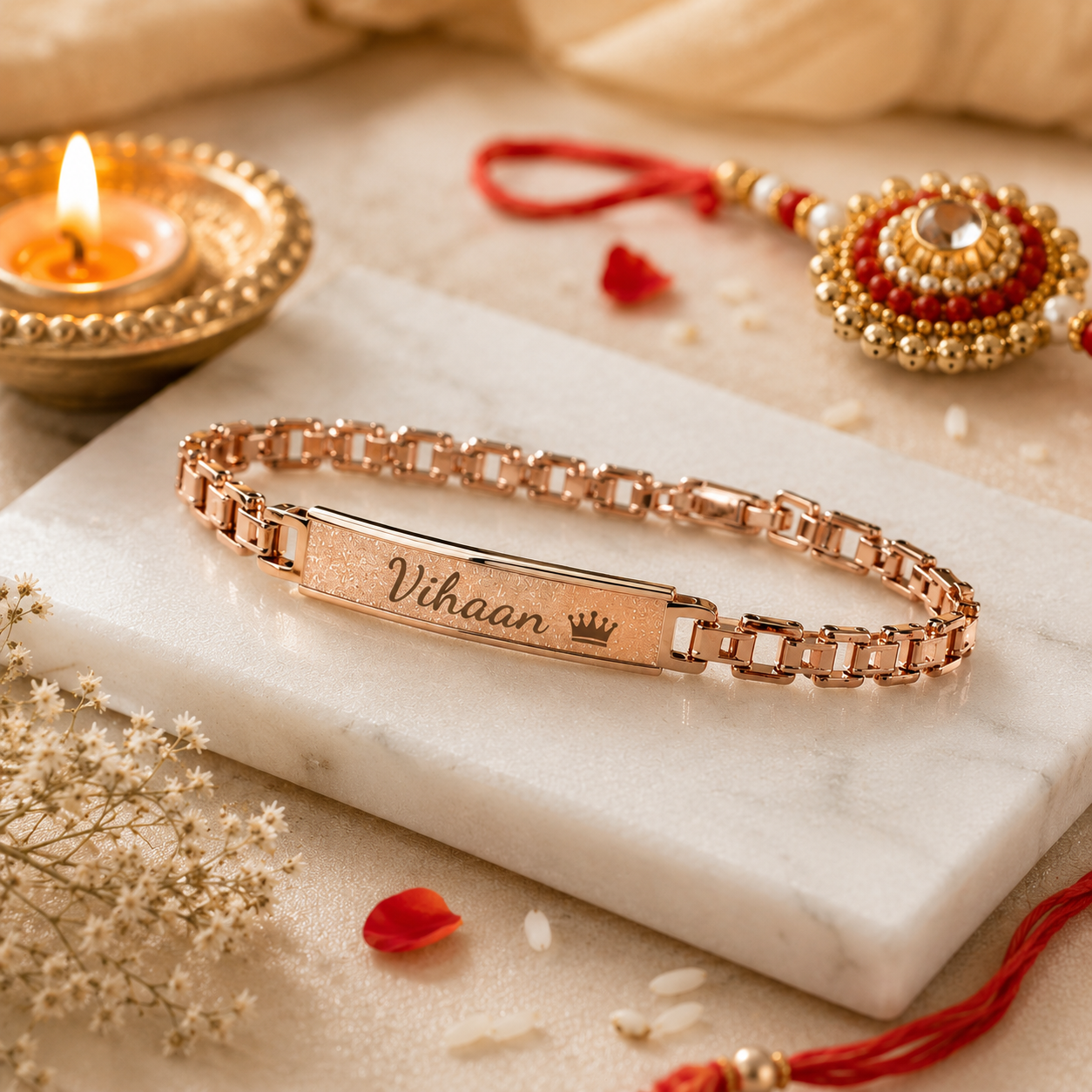 Rakhi - Rose Gold Bracelet - Personalized Name Rakhi