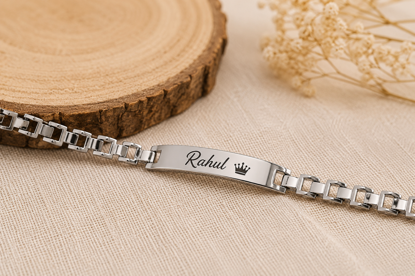 Rakhi - Silver Bracelet - Personalized Name Rakhi