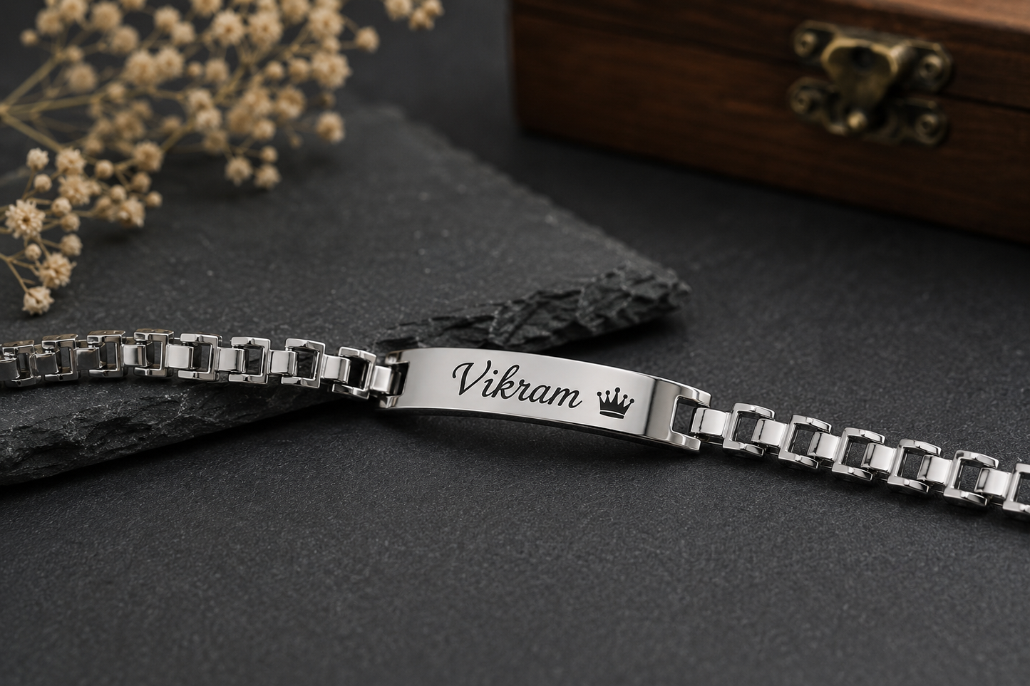 Rakhi - Silver Bracelet - Personalized Name Rakhi