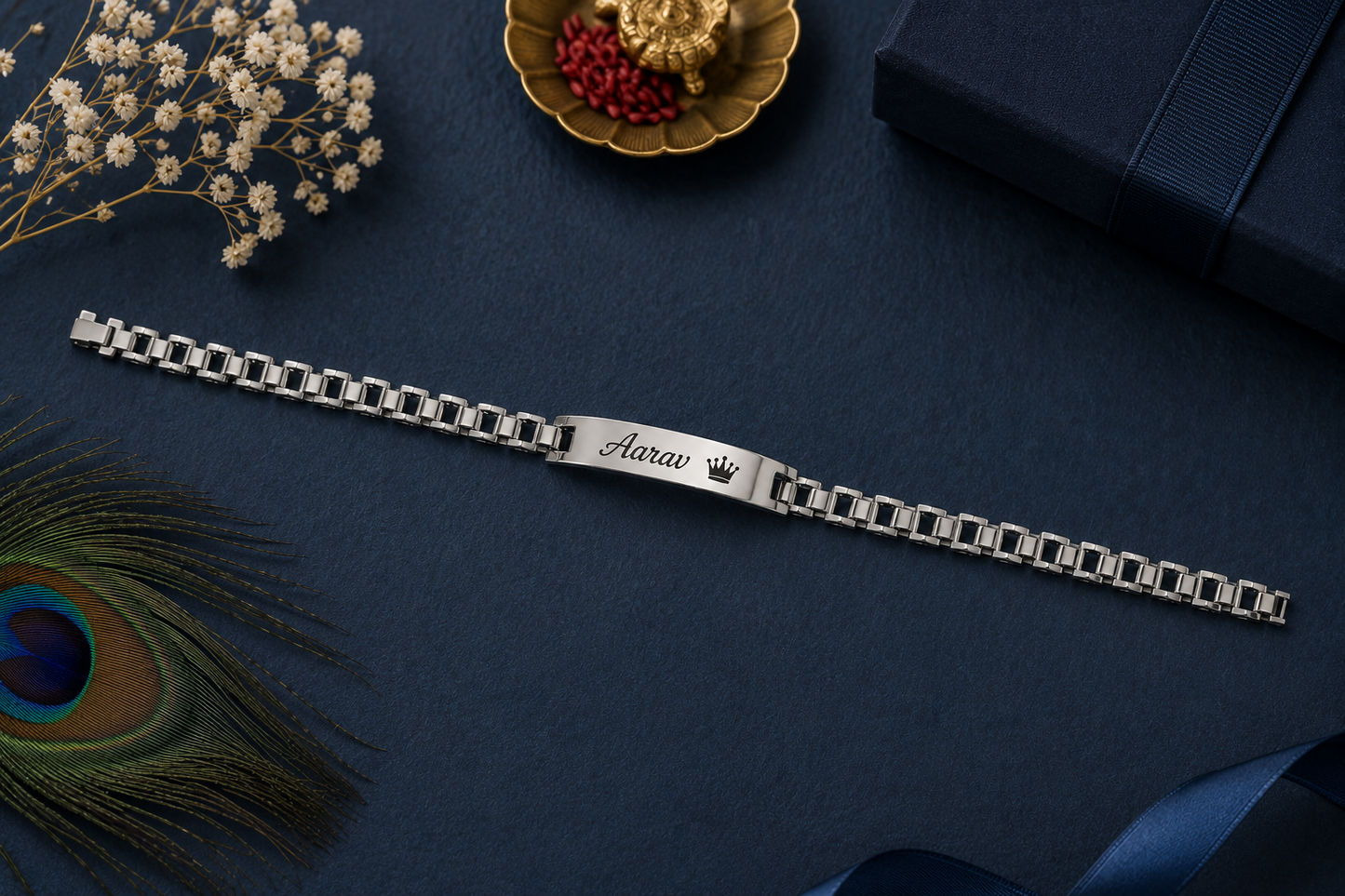 Rakhi - Silver Bracelet - Personalized Name Rakhi