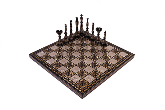 playminds Hand-Etched Obsidian & Silver Luxury black and gold Chess Set
