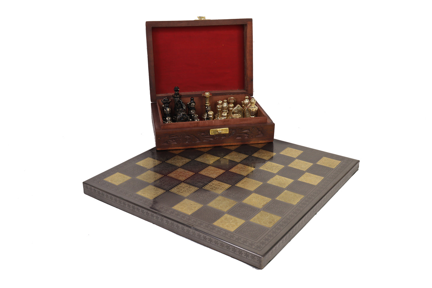 Playminds Luxury Brass Metal Chess Set with 12” Board – 2.5” King Height | Premium Decorative Chess Set | Compact Travel & Gift Chess Set