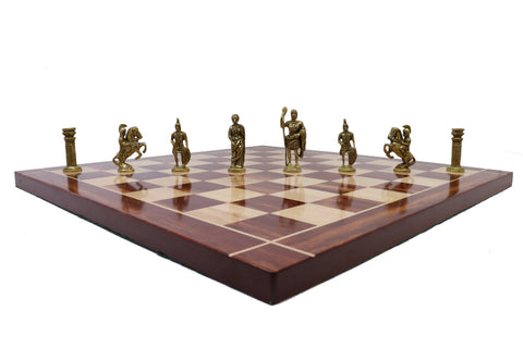 playminds  Roman Empire Handcrafted Metal Chess Set with Luxury Wooden Board
