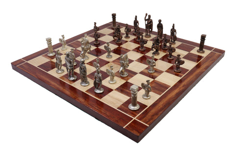 playminds Roman Empire Luxury Metal Chess Set with 21" Handcrafted Wooden Board
