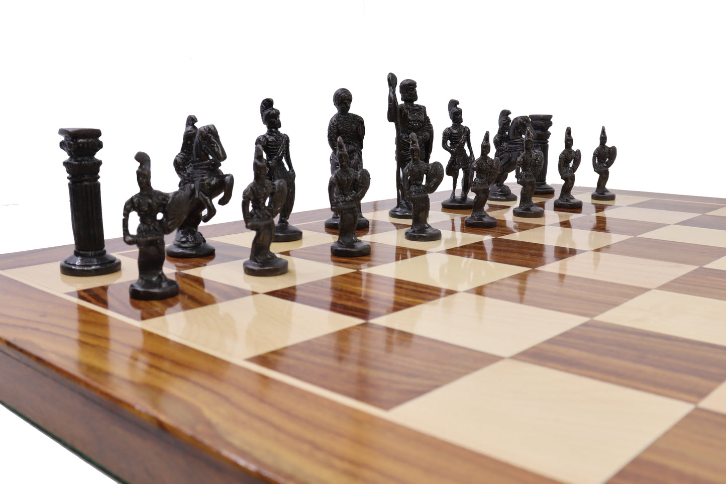 playminds Roman Empire Luxury Chess Set – Handcrafted Wooden Board with Antique Gold & Black Figurine Pieces
