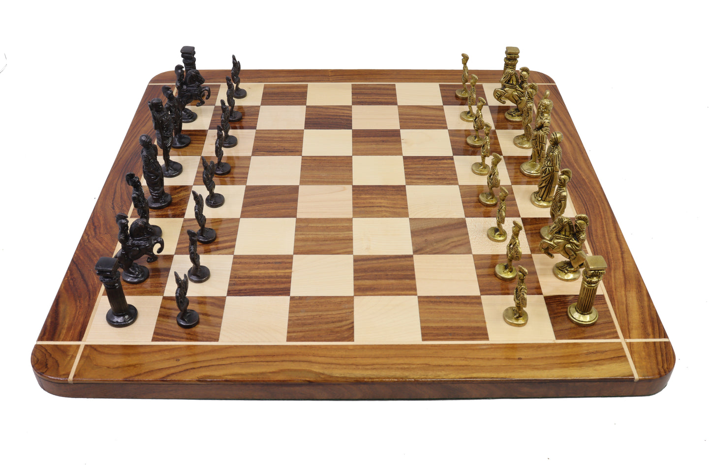 playminds Roman Empire Luxury Chess Set – Handcrafted Wooden Board with Antique Gold & Black Figurine Pieces