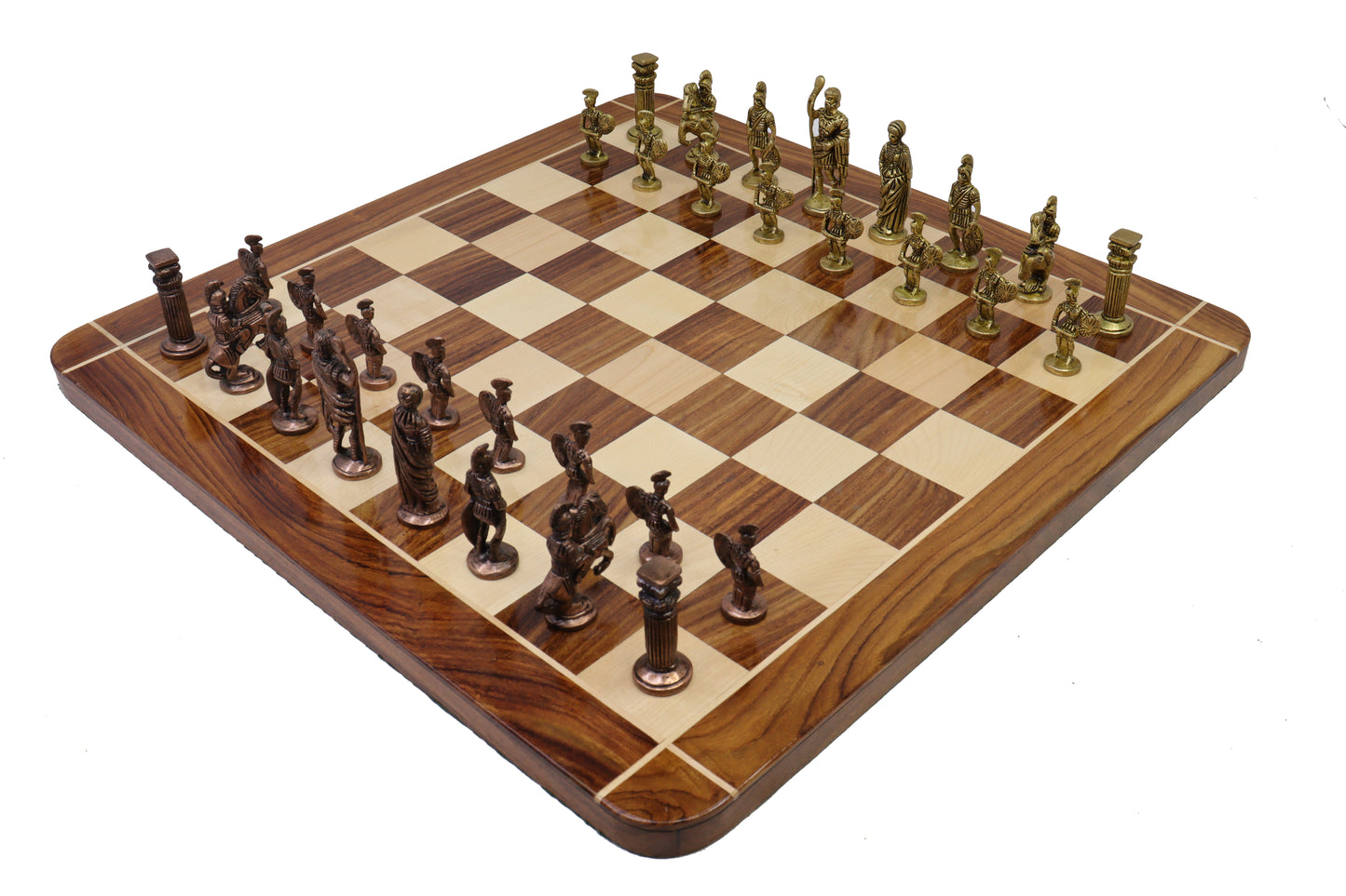 playminds Imperial Roman Luxury Chess Set – Handcrafted Walnut & Maple Board with Antique Figurine Pieces