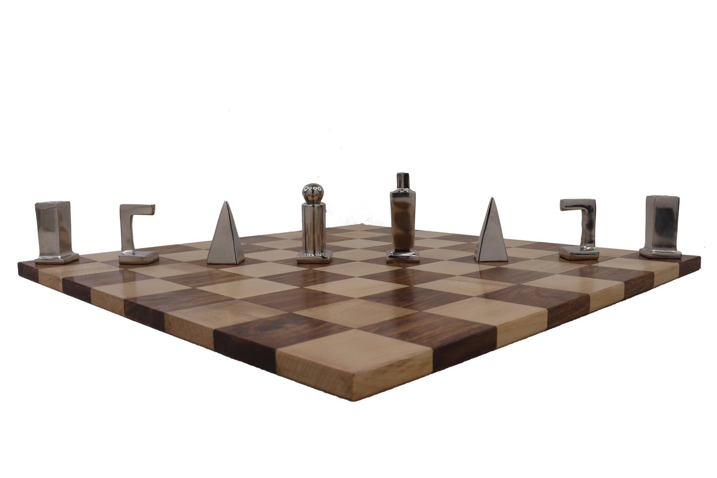 playminds Abstract Metal & Natural Wood Chess Set